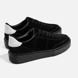 Black Split Suede Platform Leather Sneakers